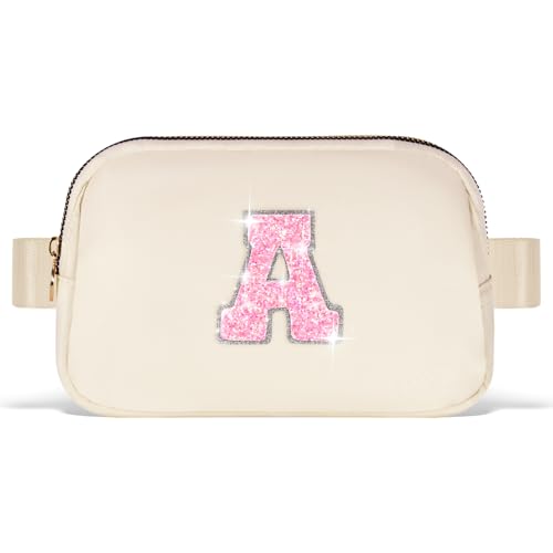 Image of Uygafly Fanny Pack Belt Bag Crossbody Bags with Initials Letter Patch Trendy Stuff for Teens Cute Stuff Birthday Gifts for Teenager Girls | Khaki,Initial A