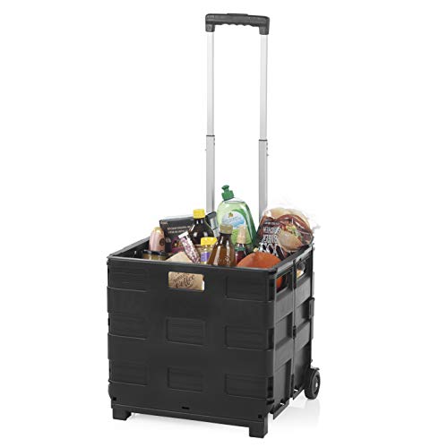 EASYmaxx Chariot de courses pliable en plastique résistant avec poignée télescopique en aluminium rétractable Noir 35 kg