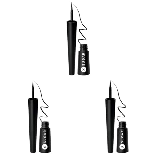 Image of SUGAR Cosmetics Gloss Boss 24Hr Glossy Eyeliner Gel With Brush | Smudeproof & Waterproof - 01 Back In Black (Black Eyeliner) | 3Ml (Pack of 3)