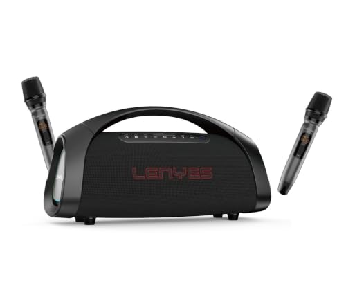 Image of Lenyes S873 Bluetooth Party Speaker with Auracast Technology, 400W Peak Power, Karaoke Speaker with 2 Wireless UHF Mics, 30000mAh Battery, 60W Fast Charging, IPX6, RGB Lights Guitar Input, App Control