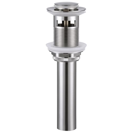 Angle Simple Bathroom Sink Drain with Overflow, Brass Pop Up Sink Drain Stopper Brushed Nickel