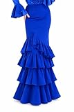 Genérico FLAMENKA ROCIERA Falda Flamenca con 4 Volantes Asimétricos, Tejido Elástico de Poliéster, Cintura Alta con Goma, Estilo Flamenco Tradicional, Azul (FR/ES, Letras, XL, XXL)