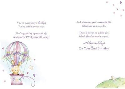Paper Rose 2nd Birthday Card for Granddaughter, Cute Rabbit in Hot Air Balloon Design - Image 3