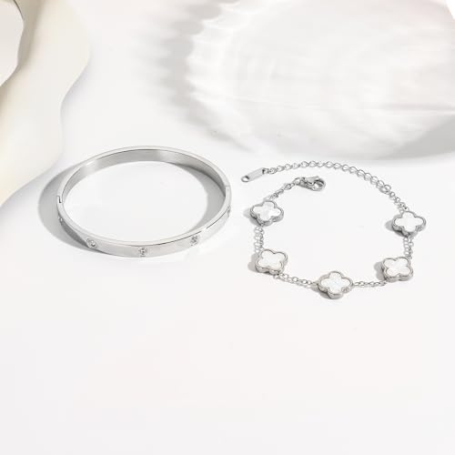 Women's Bracelet Gold Plated Cuff Bangle Clover Bracelet Set for Women Four Leaf Lucky Bracelets Jewelry oval Bangle Witness the Gift of Love4