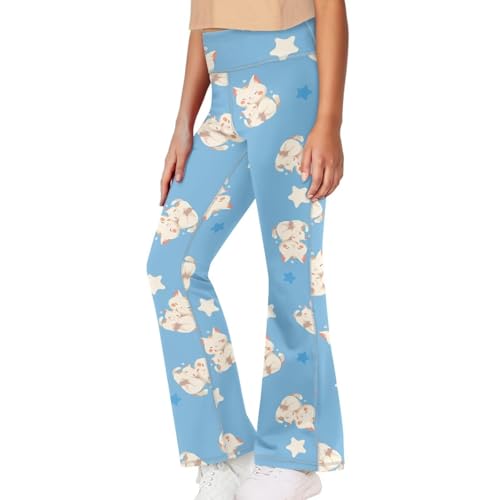 Cat Yoga Pants Flare Leggings for Girls Crossover High Waisted Dance Pants for Teens 9-10 Years