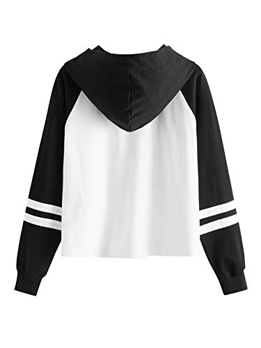 Sweatyrocks Women's Hooded Long Sleeve Letter Print Striped Pullover Sweatshirt (Small, White) #TOP1