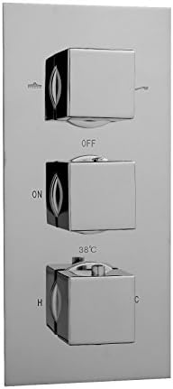 ENKI, Milan, TSV012, Thermostatic Concealed Shower Mixer Valve, Triple Square Taps with Two Outlets, Modern Shower Valve, Chrome