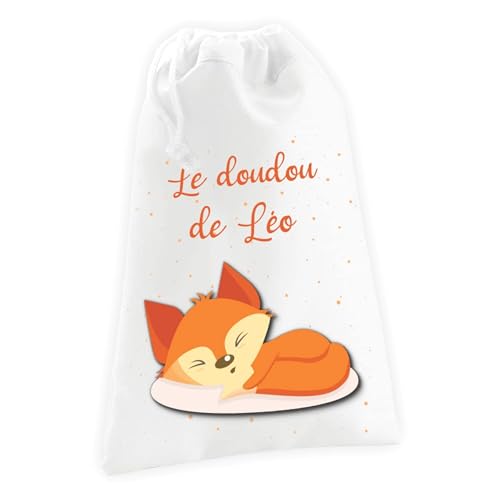 Générique - Sac à doudou ou sac de gym personnalisable – Ajoutez le prénom | Cadeau enfant | Plusieurs motifs | Polyester | Cordon de serrage (Renard)