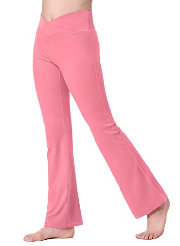 Ewedoos Flare Leggings For Girls Yoga Pants Bootcut With Pockets Crossover Flare Yoga Pants Bell Bottoms Athletic Pants Pink #TOP3
