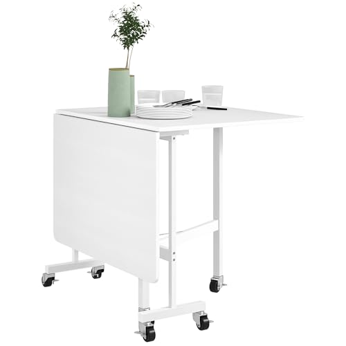HOMCOM Mesa Plegable de Comedor para 4 6 Personas Mesa de Comedor Plegable con Ruedas y Alas Abatibles Mesa Abatible para Cocina Salón 120x80x73 cm Blanco