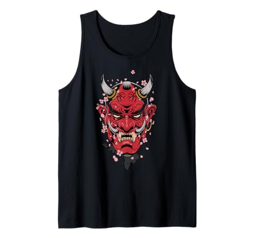 Oni Mask Cherry Blossom Japanese Demon Art Camiseta sin Mangas