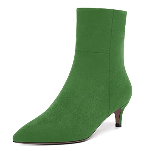 Roserwish Women's Side Zipper Fall And Winter Kitten Suede 2 Inch Ankle High Low Heel Dating Pointed Toe Fashion Boots Green Size 10.5 - Zapatos De Mujer Tacon Alto #TOP9