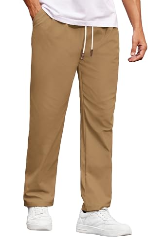 Image of COOFANDY Men's Casual Chino Pants Relaxed Fit Drawstring Elastic Waist Lightweight Pant Twill Pleated Trousers