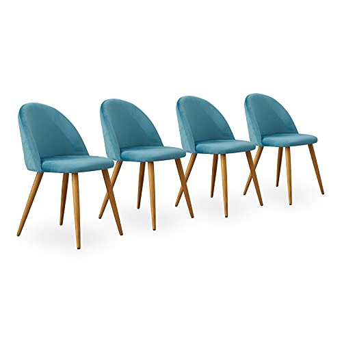 CLIPOP Juego de 4 sillas de Comedor de Terciopelo con Respaldo y Patas de Metal Resistente de Estilo de Madera para salón, Sala de Estar, Cocina, Oficina y Restaurante, Azul Oscuro, 46 * 46 * 77 CM Cover