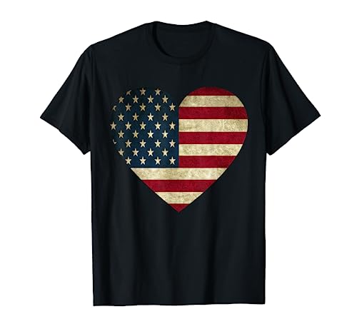 USA Flag Heart Gift 4th July Red White Blue Stars Stripes T-Shirt
