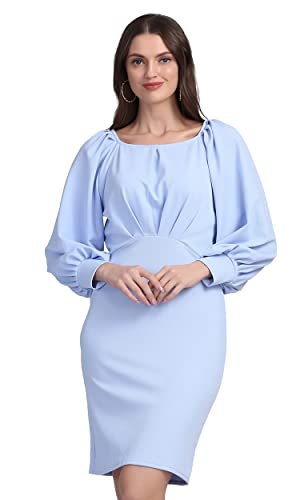 Image of Shasmi Women's Comfortable Mustard Round Neck Full Sleeve Solid Midi Bodycon Casual Western Stylish Dress
