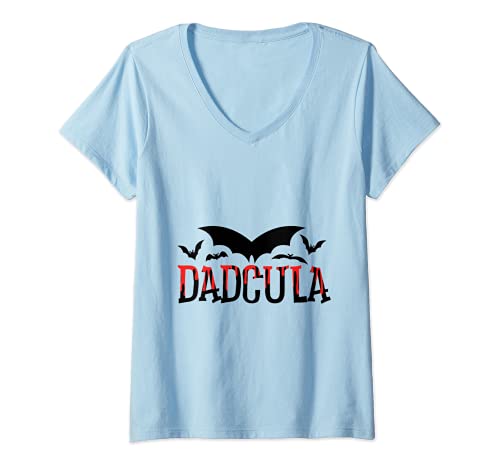 Womens Dadcula Halloween Vampire Dad Funny Trick Or Treat Party V-Neck T-Shirt
