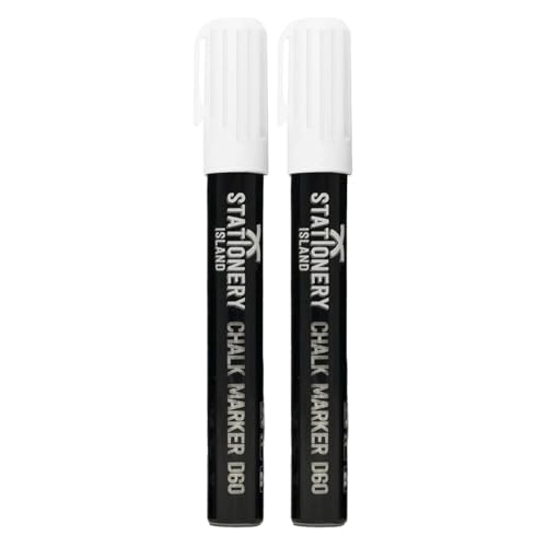 STATIONERY ISLAND Liquid Chalk Pens White Markers for Blackboards Dry Erase Chalk Marker Pens Wipeable for Chalkboard, Window, Glass, Signs and Mirrors - 6mm Chisel Nibs (White Pack of 2)