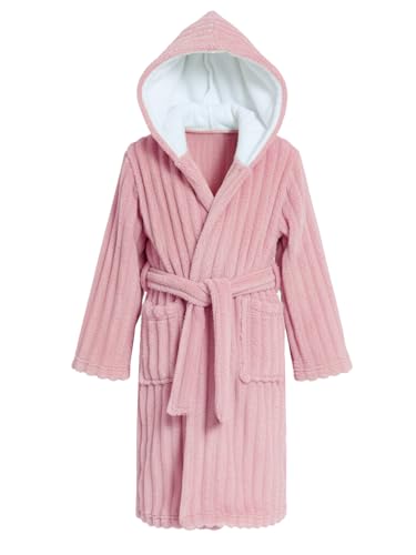 JiAmy Girls Plush Hooded Bathrobe Fluffy Flannel Dressing Gown Warm Sleepwear for Kids Cozy Loungewear