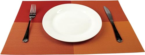 Image of Potency Table Mats Set of 4, Woven Placemate for Dining Table, Heat-Resistant Placemats Stain Resistant Anti-Skid Washable PVC Table Mats,Vinyl Placemats for Dining Kitchen Restaurant Table (K-Orange)