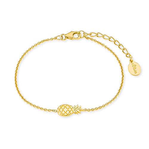 s.Oliver Armband für Damen Ananas, 925er Sterling Silber gelbvergoldet