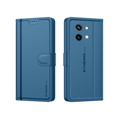 Image of KIVANO LUXE Compatible for Vivo Y58 5G Luxury Handmade Leather Magnetic Flip Folio Case | Card Holder & Kickstand | Slim Protective Cover | Unisex - Blue