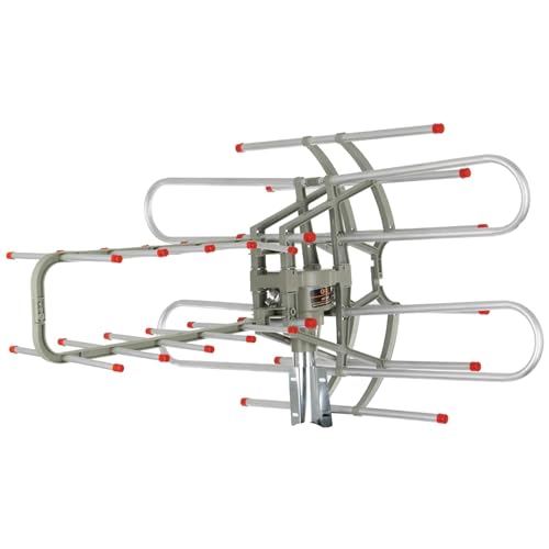 QFX ANT 106 HD/DTV/UHF/VHF/FM 360° Rotating Outdoor Antenna, Silver, one Size