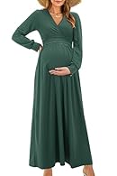 Fabric: The wrap v neck maxi dress is made of 65% Polyester, 30% Cotton, 5% Spandex which is breathable enough for mom. Suitable for the Fall and Winter season Features: Casual solid color maternity nursing maxi dress features side pockets, empire wa...