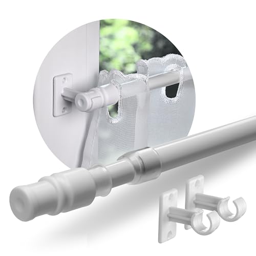 Rollina Scheibengardinenstange ausziehbar 55-85  cm weiß | Gardinenstange zum Kleben oder Schrauben | Bistrogardinenstangen für Fenster | Café-Stangen ohne Bohren | Made in Germany | Metall Ø 12 mm
