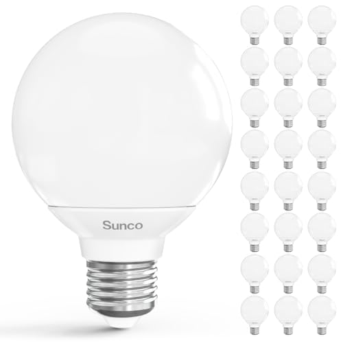 Sunco 24 Pack G25 LED Light Bulbs, Vanity Globe Bathroom Light Bulb, 450 LM, 5000K Daylight, 6W (40W Equivalent), Dimmable Mirror Vanity Decorative Bulb, E26 Base UL.