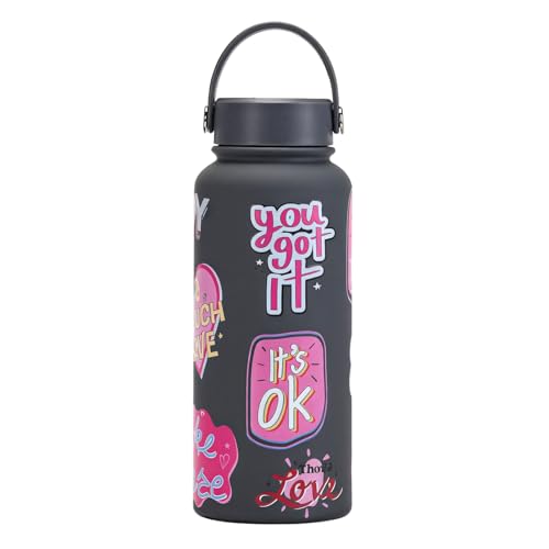 Botella de agua de acero inoxidable aislada de 33.8 onzas con asa y tapa a prueba de fugas, mantiene las bebidas calientes o frías, ideal para actividades al aire libre, deportes y viajes