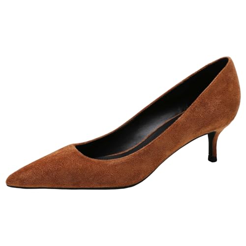 Jamron Femme Velours 5CM Talons Hauts Élégant Escarpins Bout Pointu Chaussures de Bureau Marron SN0711129-1 EU37