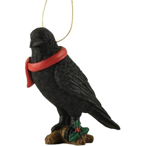 JFSM INC. Raven Perched on Branch Hanging Tree Ornament Figurine Crow Collectible - Raven Gifts, Raven Ornaments, Raven, Tree Decorations Cover