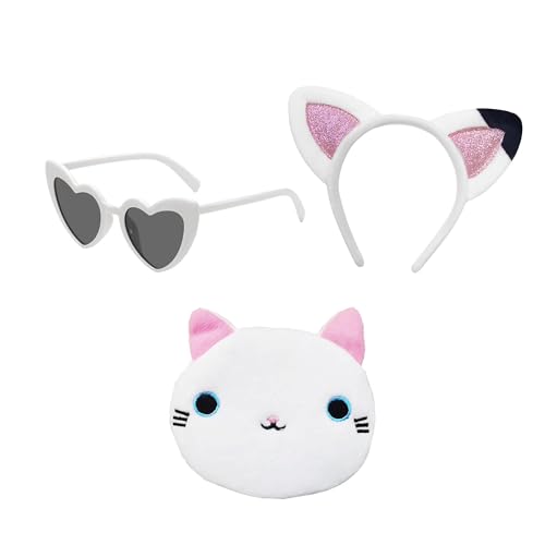 Girls' Cat Cabin Dress with Classic Stripes,Ruffle Sleeve Dresses with Headband Cat Purse and Glasses Outfit4