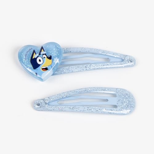 CERDÁ LIFE'S LITTLE MOMENTS Bluey & Bingo Set mit 4 Haarnadeln mit Glitzer – Metall-Haarspangen für Mädchen mit Glitzer in Rosa und Blau – offiziell lizenziertes Haar-Zubehör