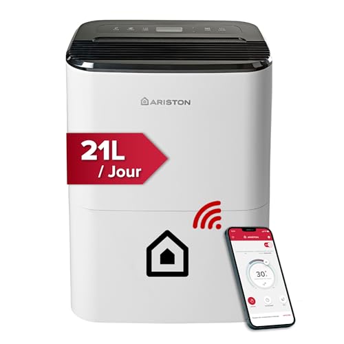 Ariston Deos 21S Net WiFi - Déshumidificateur Portable Haut de gamme 21L - Contrôle Électronique du niveau d’Humidité - Fonction Buanderie, Silencieux, pour des pièces allant jusqu'à 52 m²