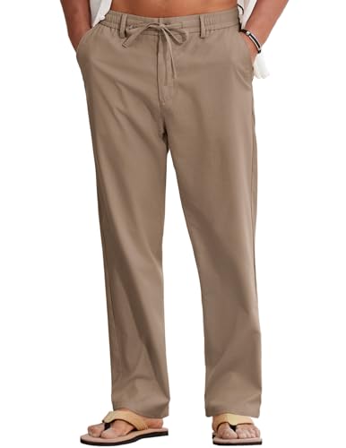 Image of COOFANDY Mens Cotton Linen Pants Casual Drawstring Summer Beach Pants Lightweight Linen Dress Trousers
