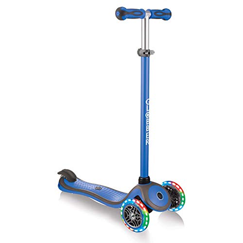 Globber- V2 3-Wheel Kids Kick Scooter - LED Light Up Wheels - Adjustable Height T-Bar - for Boys and Girls - Navy Blue