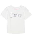 Juicy Couture Girls' Short Sleeve Cotton Graphic T-Shirt with Sequin and Metallic Sparkle Designs, White Rhinestone