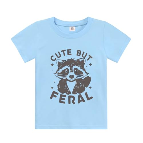 Image of Kids Short Sleeve Tees Toddler Crewneck T-Shirts Boys Girls Dino Raccoon Excavator Silly Goose Flower Girl Tops 2-7 Years