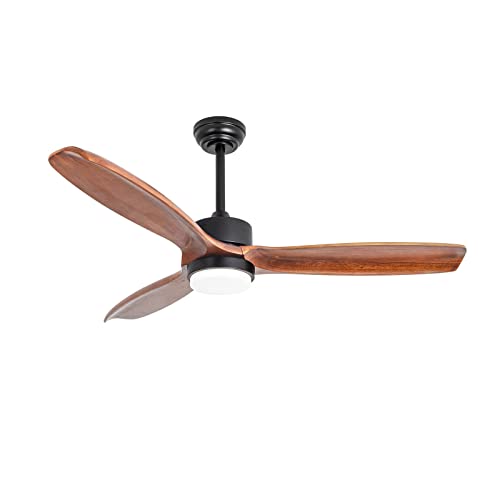 Raccroc Ceiling Fans With Lights,52In Wood Ceiling Fan With Remote Control,22W Led Light,Modern Ceiling Fan, 3 Walnut Wood Blades,6 Speeds,Reversible Quiet Dc Motor And Matte Black #TOP6