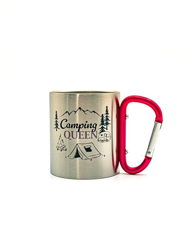 LivuX Tazza in metallo con manico a moschettone rosa, altezza = 8 cm, diametro = 7 cm, capacità: 200 ml, tazza avventura 1107