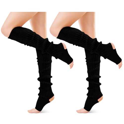 FGZ Long Leg Warmer 80s Party Ribbed Knit Outfits for Women Girls Fashion Socks Accessories,Black-2Pack