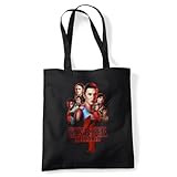 Stranger Things Season Four Poster Bolsa de viaje reutilizable para comestibles, Negra