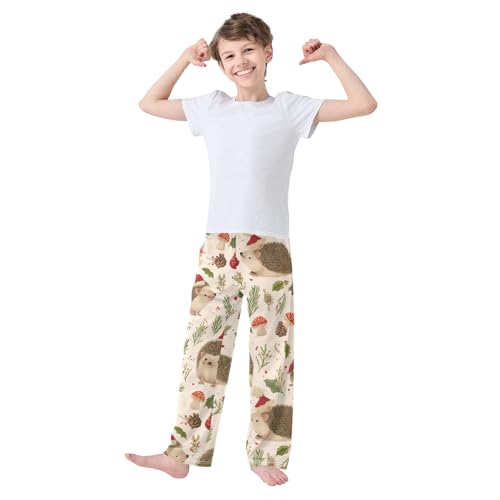 ZZXXB Xmas Hedgehog Mushroom Boys Long Pants Soft Trousers Elastic Waist Kids Lounge Bottoms with Pockets S-XL3
