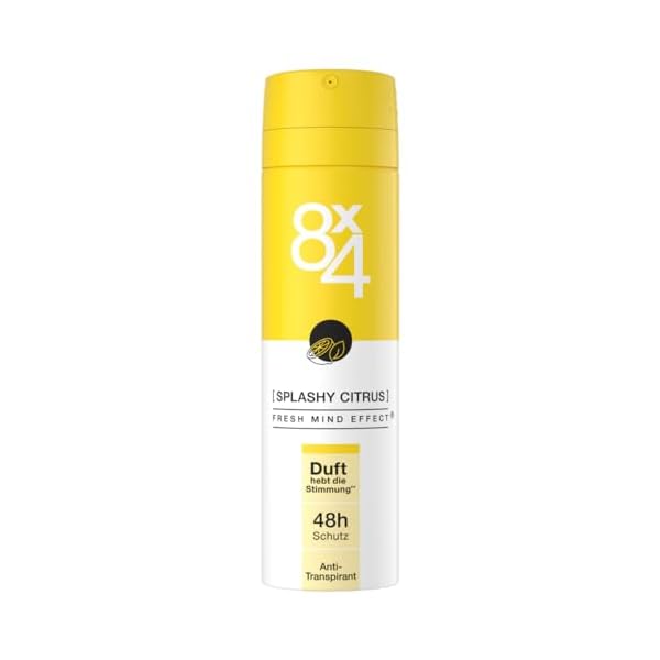 8X4 Splashy Citrus Deospray, Deodorant mit energetisch-frischem Zitrusduft, Sprühdeo mit zuverlässigem 48h Anti-Transpirant-Schutz (150 ml)
