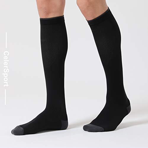 CelerSport 3 pares de meias de compressão para homens e mulheres 20-30 mmHg suporte de corrida meias