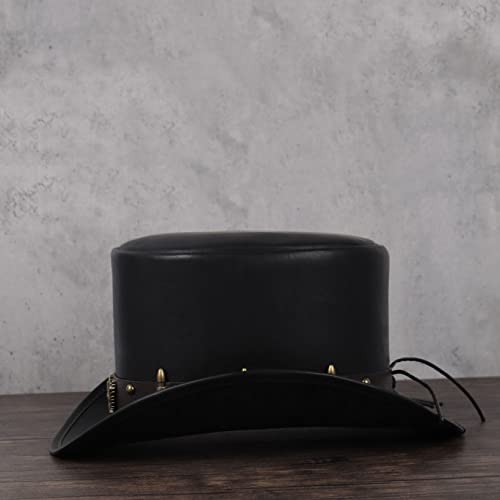 Fedoras Leather Top Hat Women Men Magician Steampunk Cosplay Party Caps 13Cm President Traditional Hats Black #TOP3