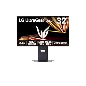 LG 32GX850A-B 32″ UltraGear 4K UHD (3840 x 2160) Glossy OLED Gaming Monitor, Dual-Mode 165Hz/330Hz, 0.03ms, G-SYNC, FreeSync Premium Pro, TrueBlack 400, HDMI, DP, Tilt/Height/Swivel/Pivot Stand, Black