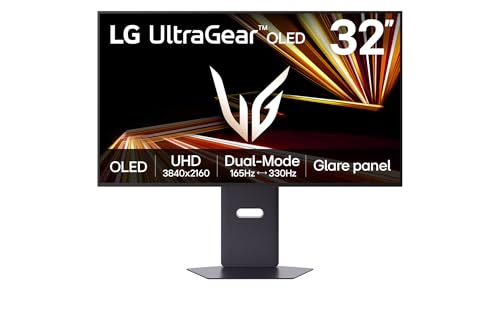 LG 32GX850A-B 32' UltraGear 4K UHD (3840 x 2160) Glossy OLED Gaming Monitor, Dual-Mode 165Hz/330Hz, 0.03ms, G-SYNC, FreeSync Premium Pro, TrueBlack 400, HDMI, DP, Tilt/Height/Swivel/Pivot Stand, Black